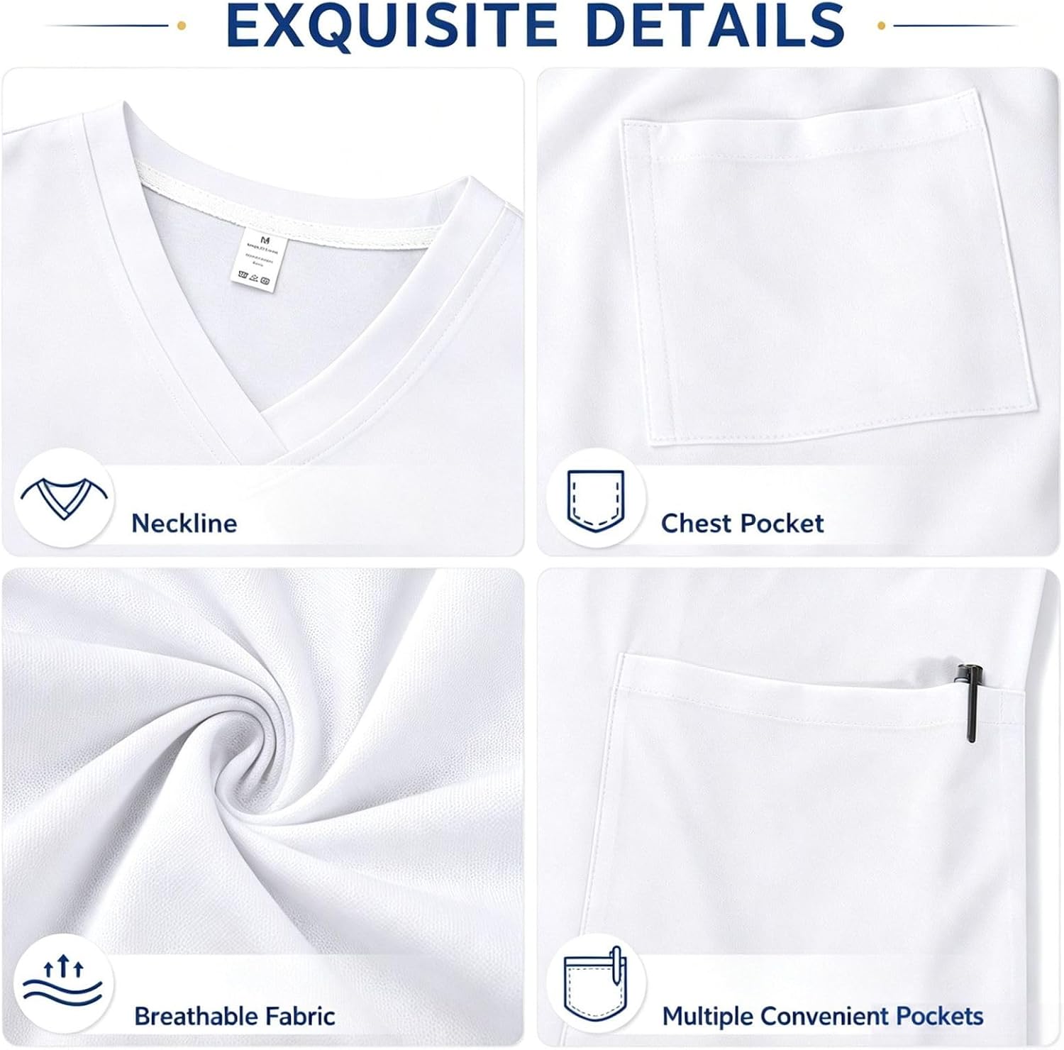 Professional Scrub Tops for Men, Classic V-Neck Workwear with 3 Pockets