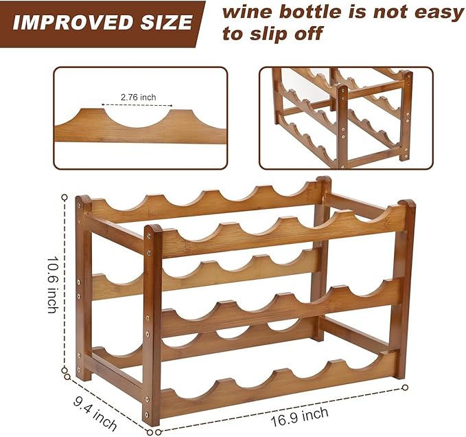Soporte para Botellas de Vino de Madera, 3 niveles, para 12 Botellas, Unidad flotante, para Vinoteca, Cocina miniatura 3