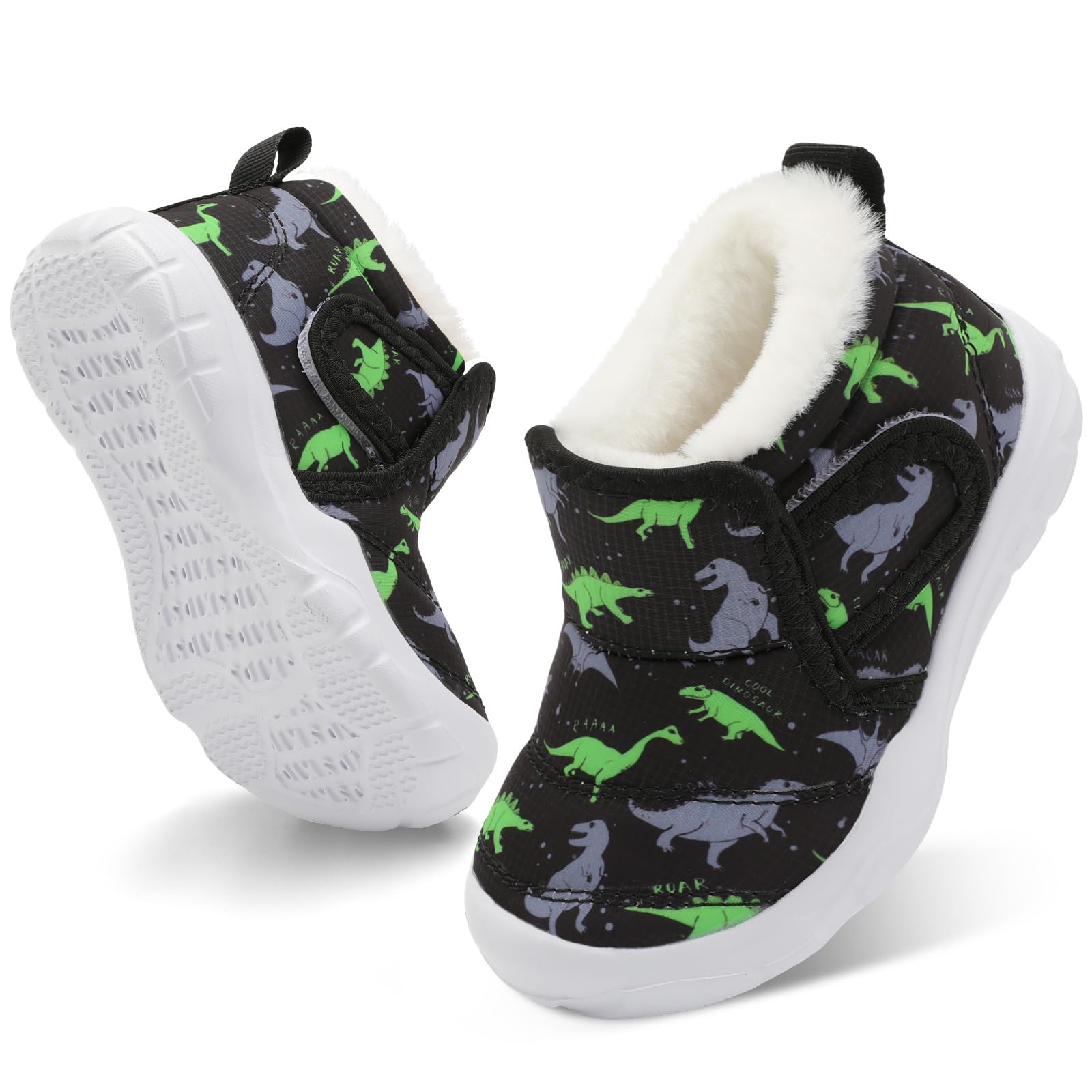 QFH Baby Boys Girls Winter Warm Shoes Cozy Fleece Snow Boots Toddler Non-Slip Walking Shoes Infant Outdoor Water Resistance Faux Fur Booties