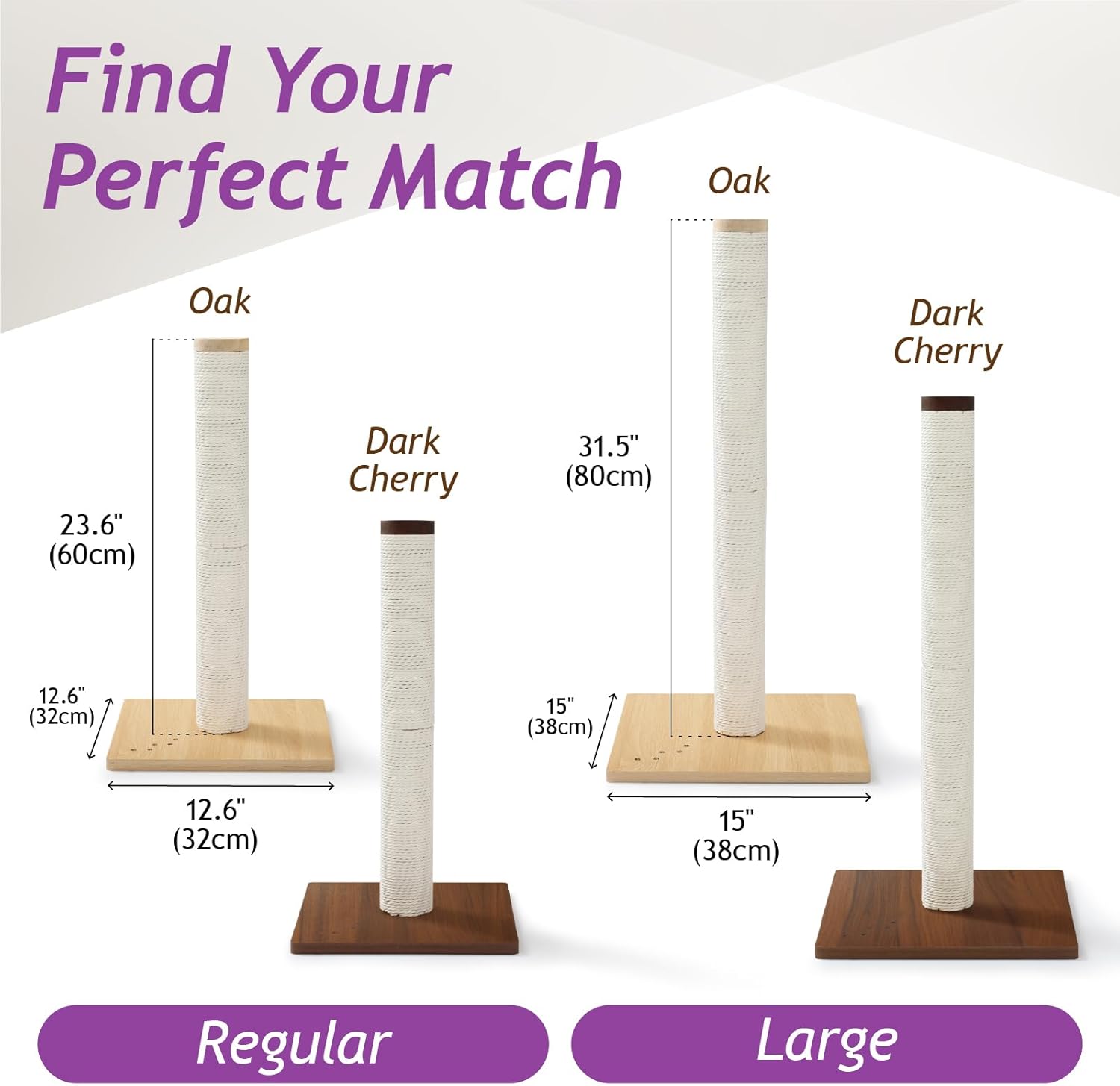 Necoichi 31.5” Tall Cat Scratching Post Kitten Scratcher Paper Rope Scratch Posts Trees with Hanging for Indoor Cats (31.5 inches for Adult Cats, Large, Dark Cherry)