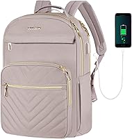 Vista 9 de VANKEAN Mochila para laptop para mujer, Beige-Negro, 15,6 pulg., Mochila para laptop