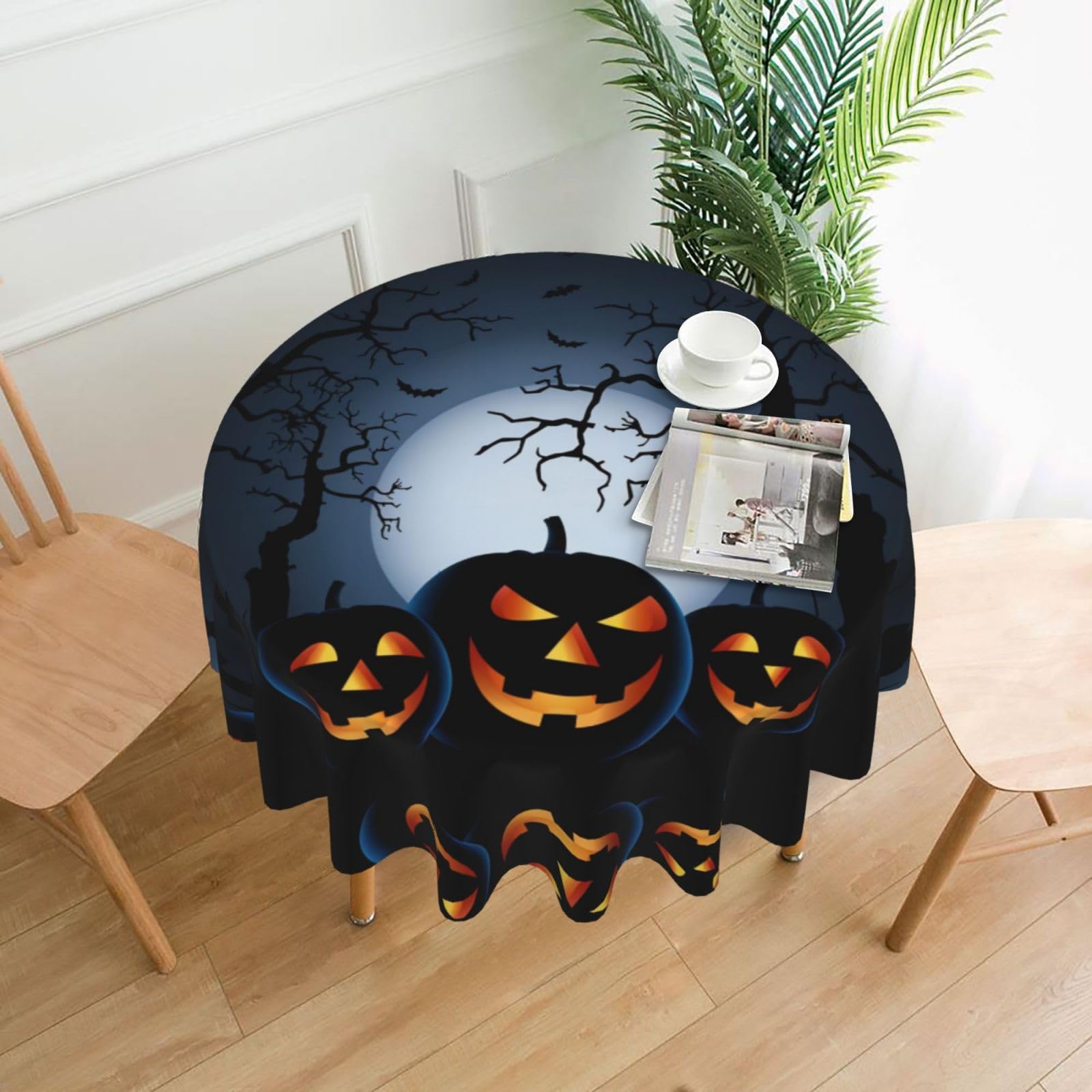 hhxvcv Halloween With Pumpkins Round Tablecloth – Dining Table Cover