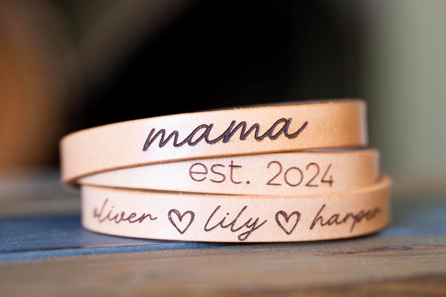 Personalized Leather Wrap Bracelet – Custom Engraved Gift for Mom, Grandma, Daughter, or Sister