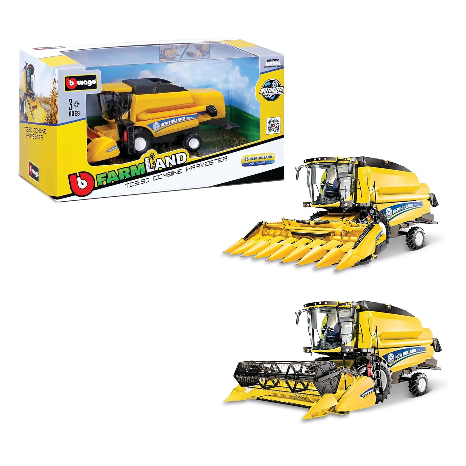 Bburago FARMLAND NEW HOLLAND TC5.90 WHEAT/CORN HARVESTER - 18CM, Yellow and Black, 18 centimetri