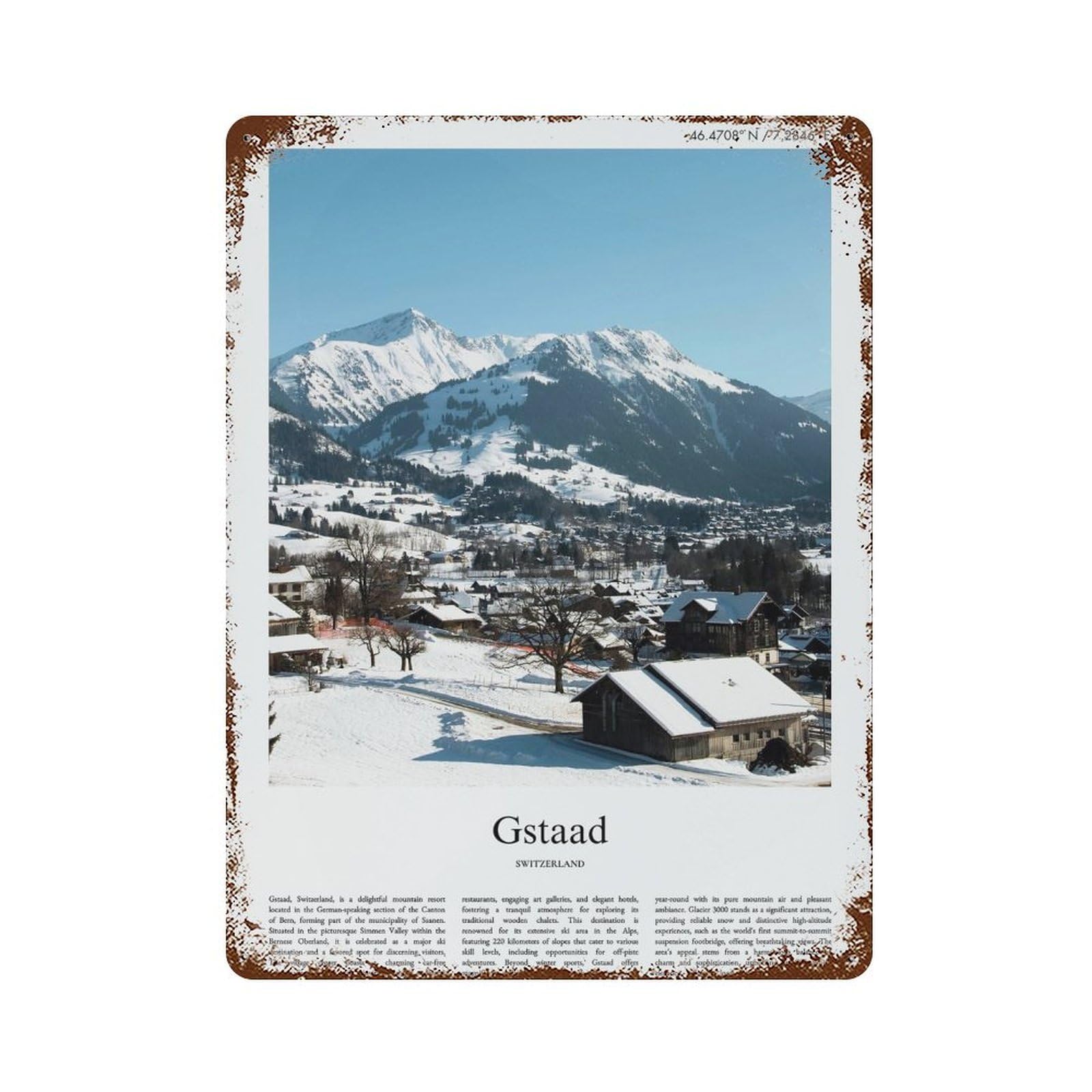 xiaoxiaoshen Gstaad Switzerland City Scenery Wall Decor Art Metal Tin Poster Modern Home Decor Art Home Bar Shop Decorations Vintage Sign 40x30cm