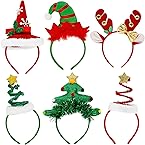 Yiezio Weihnachts Haarreif, 6 Stück, Weihnachtsbaum-Stirnband mit Glöckchen, Rentiergeweih, Weihnachtsbaum-Kopfkappe, Hutaufsatz, Weihnachts-Kostüm, Stirnband für Weihnachten und Urlaubszubehör