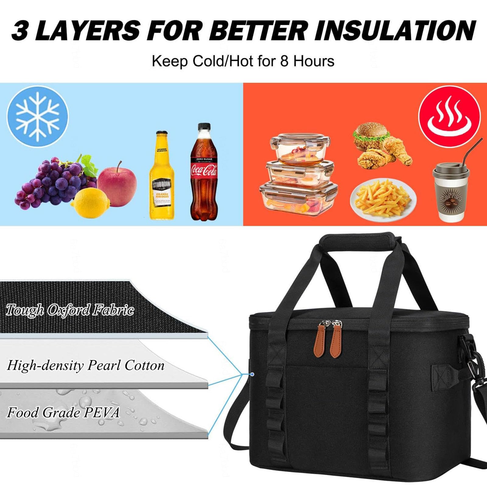 Borsa Termica Pieghevole Iknoe Grande Capienza 24 Lattine - Impermeabile, Con Tasche Multiple, Per Picnic, Spiaggia E Lavoro