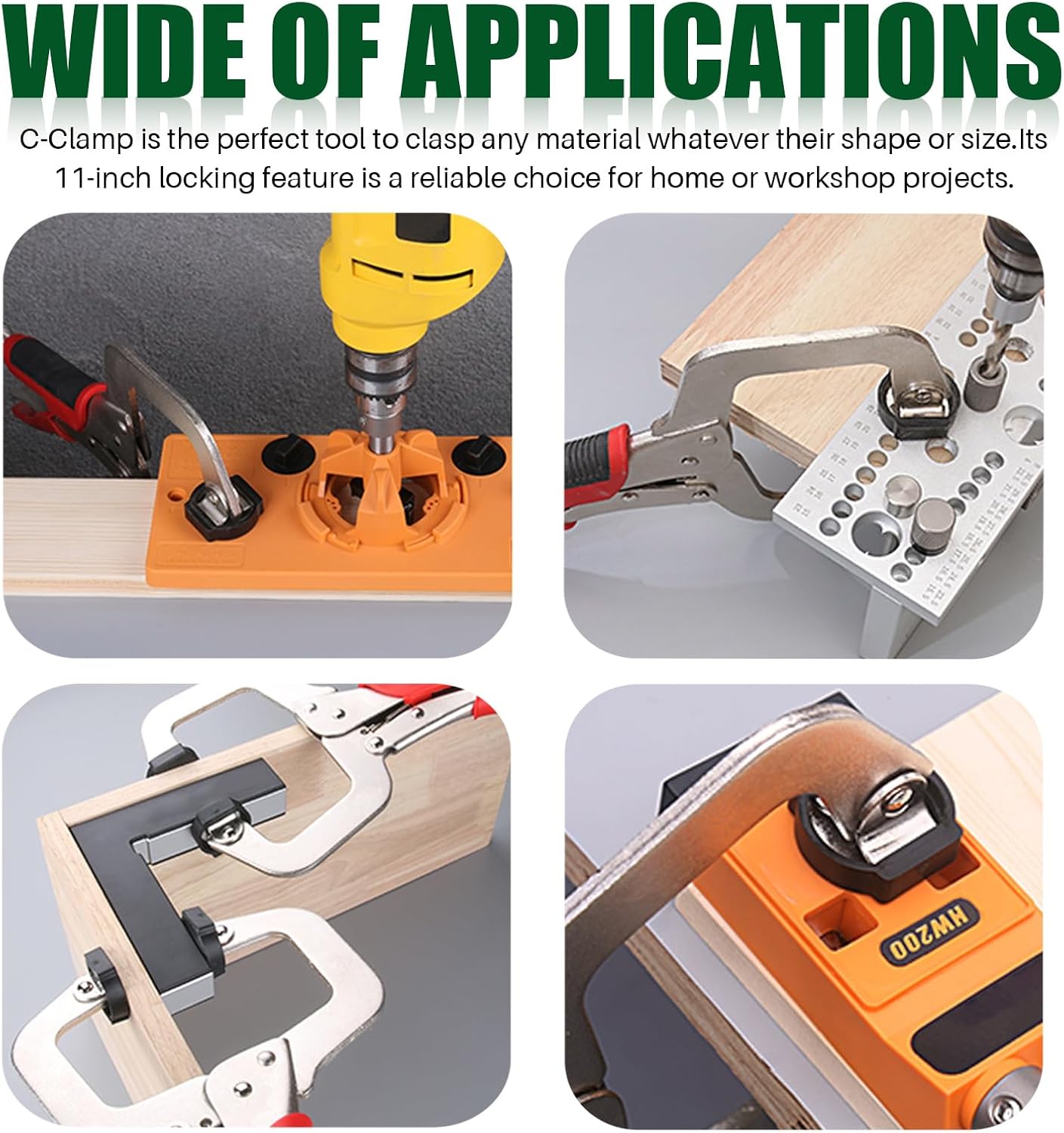 Keadic 3Pcs 6.5" 9" 11" Heavy Duty Locking C-Clamp Set With Regular Tip and Swivel Pads, Metal Pocket Hole Locking Pliers Table & Tool Vise Grip for Automotive DIY Woodworking Cabinetry Welding