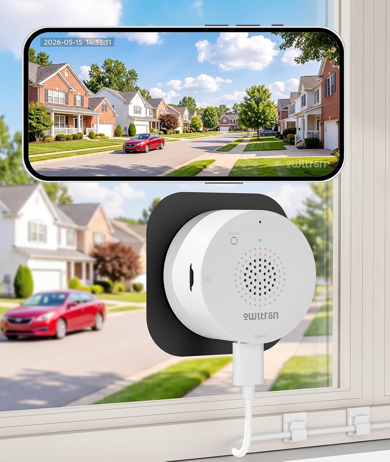 owltron 2K Window Camera, 5G & 2.4GHz WiFi Indoor Cameras for Home Security with Al Color Night Vision, Human/Motion Detection, Real-Time Alerts, Anti-Glare, Easy & Quick Install, 24/7 Recording