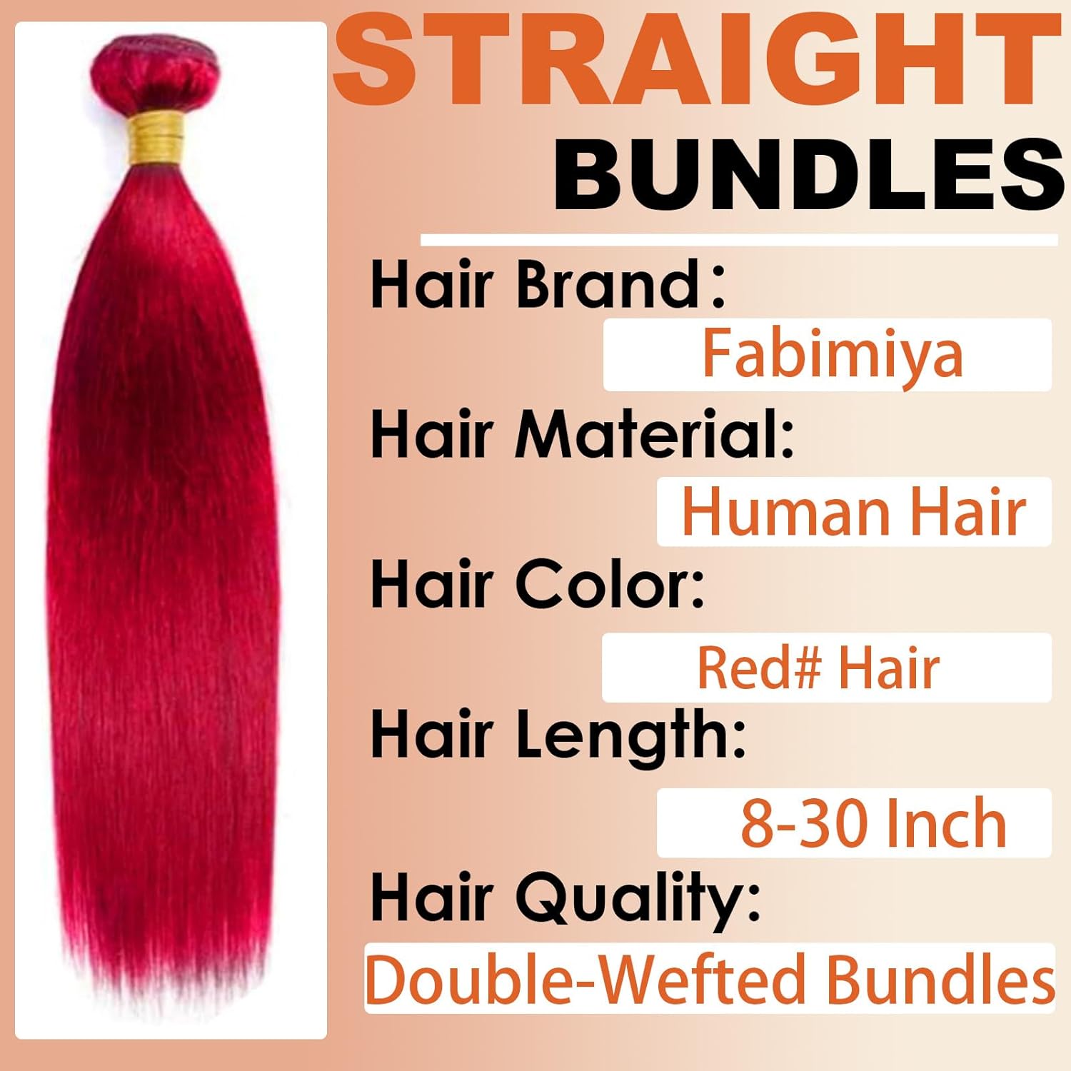 Human Hair Bundles single Bundles Red Straight 12 Inch Bundles Human Hair 100% Unprocessed Hair Extensions Soft Sewn In Hair with Double Weft for Black Women