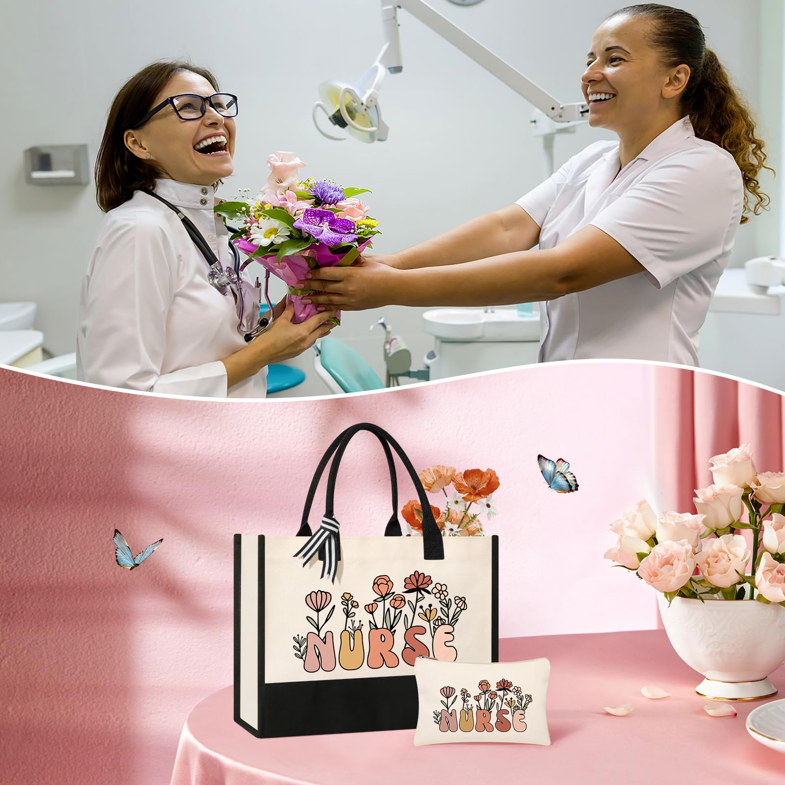 Nurse Tote Bag Set - Beige, Medium (15" x 4" x 12") for Nurses, Thoughtful & Practical, Durable & Lightweight, Versatile for Any Occasion