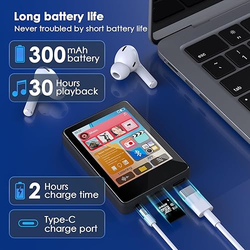 Miniatura 3 de Reproductor MP3 de 64 GB con Bluetooth, reproductor de música con altavoz HD integrado, reproductor de MP3 para niños, radio FM, grabadora de voz,