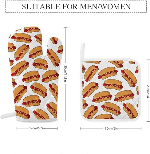 Miniatura 2 de Juego de 4 manoplas de horno y soportes para ollas para perros calientes, resistentes al calor, guantes antideslizantes, decoración de cocina para
