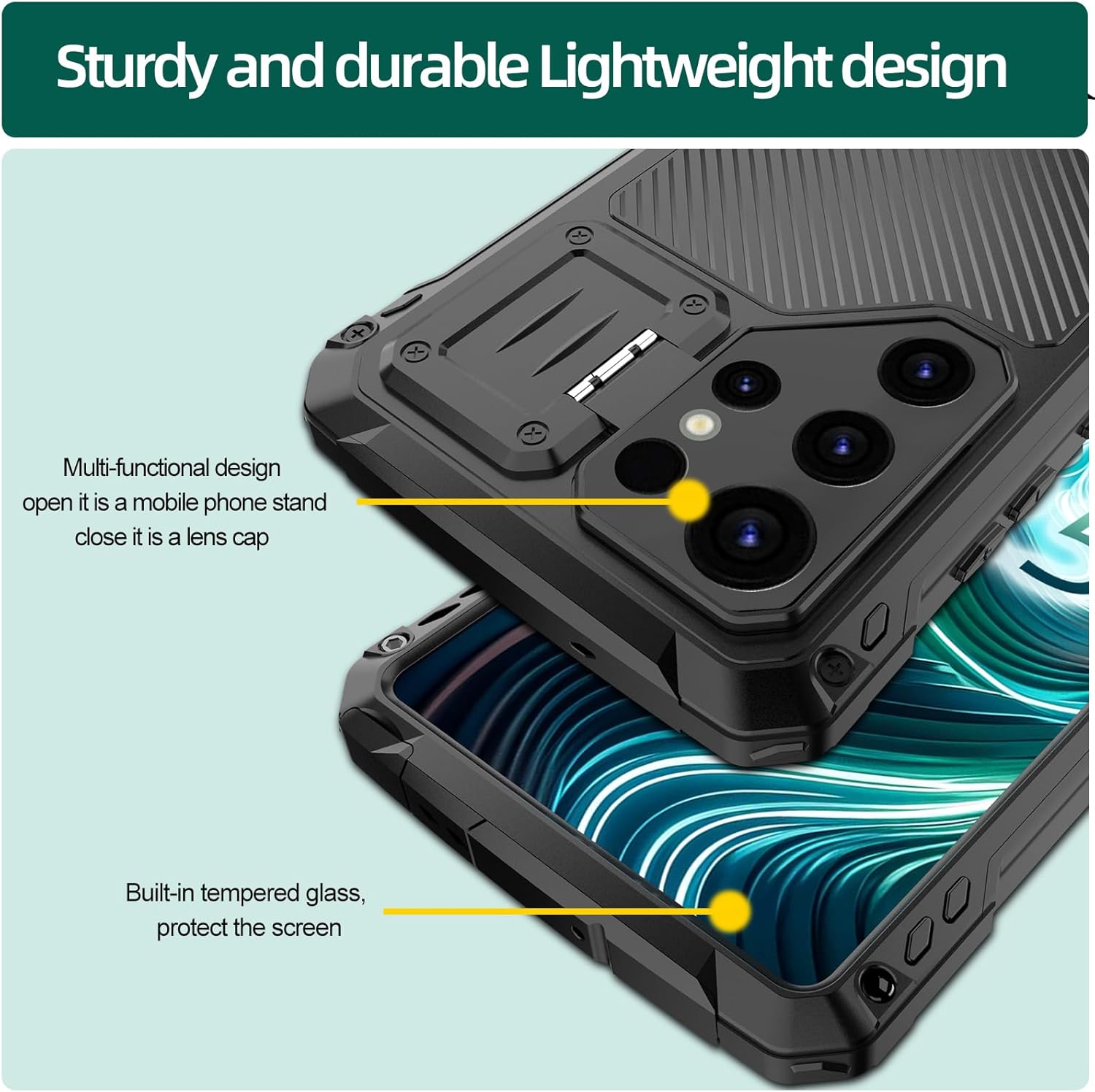 Compatible with Samsung Galaxy S25 Ultra Metal Case, Military Full Body Heavy Duty Metal Shockproof Case [Built-in Camera Kickstand & Tempered Glass] Magnetic Ring Phone Case (Black)