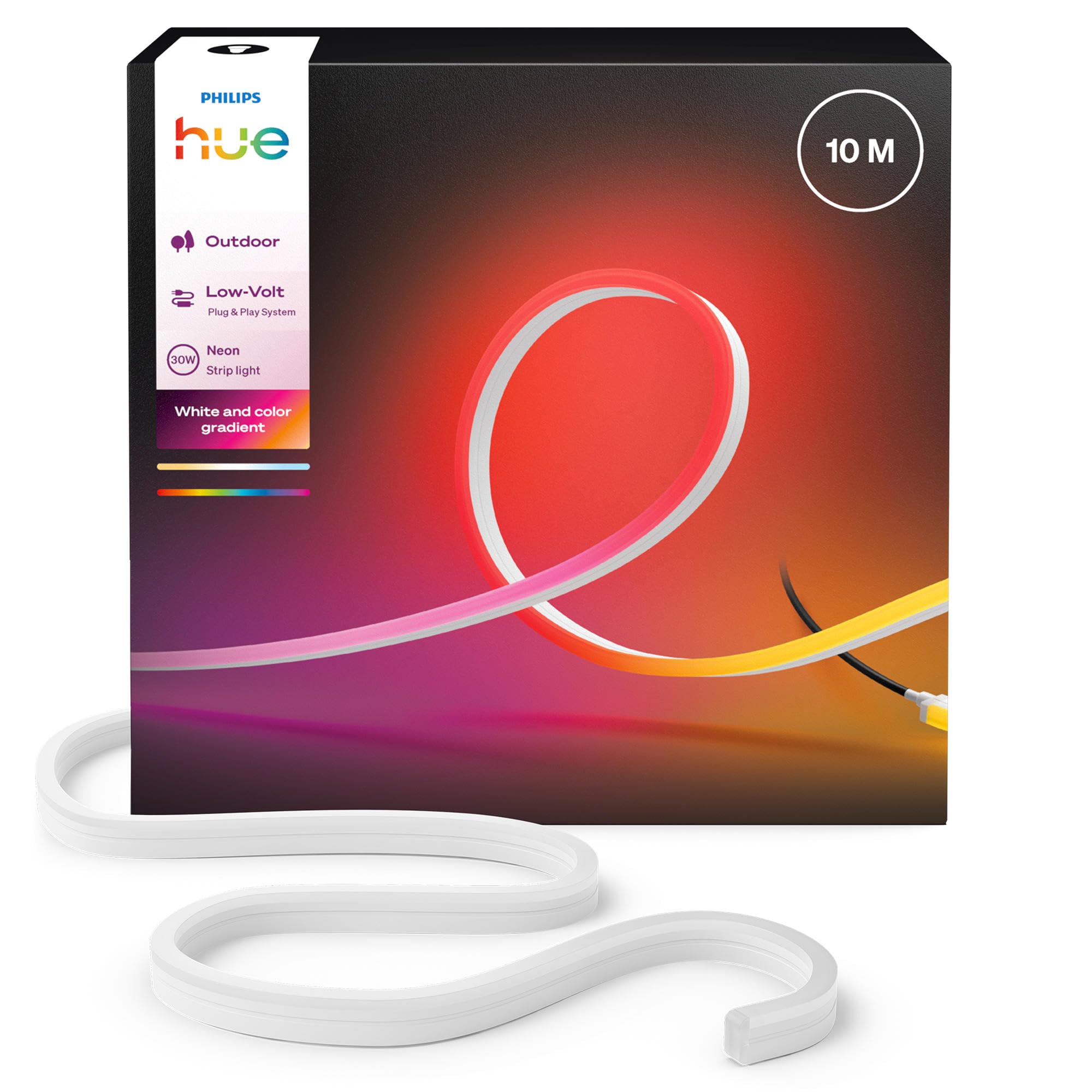 Philips Hue Flux Outdoor, Strisce led da 10 metri, Strisce led dimmerabili con miscela di colori Chromasync, flessibili e riusabili, Luci decorative esterno adatte a ogni condizione climatica