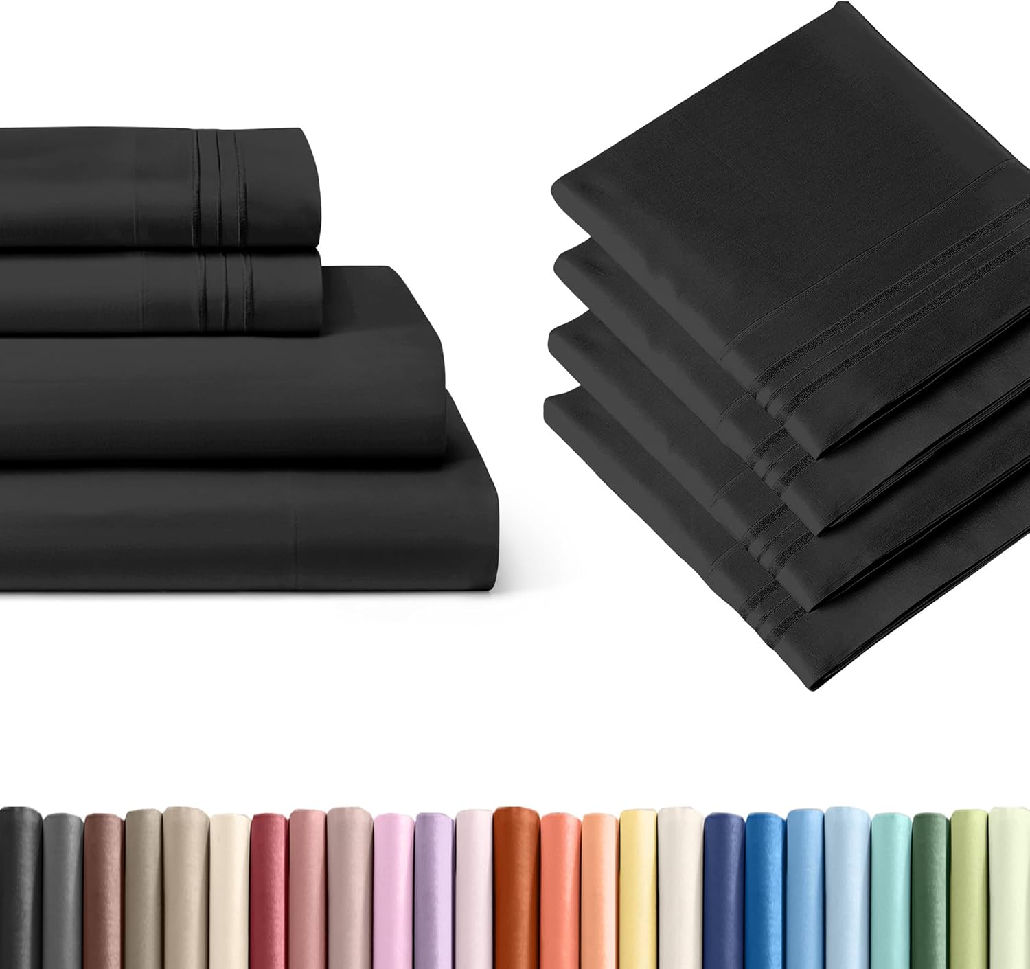 Black 4-Piece Sheet Set & Pillowcase Bedding Bundle (Full Size) - Complete Full Sheet Set & 4 Pillowcases with Deep Pockets up to 16 inches - Comfy, Hotel Luxury Quality - Soft, Breathable & Cooling