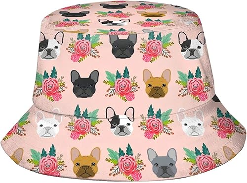 Gorra de pescador plegable con diseño floral de perro Bulldog francés para mujeres y hombres, senderismo al aire libre, Bulldog francés Pitbull