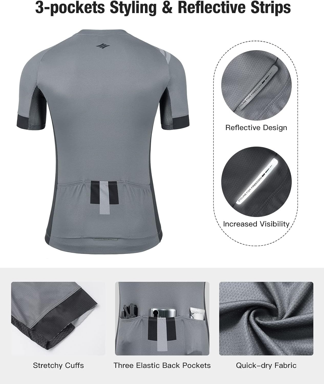 Santic Men's Cycling Jersey Shorts Sleeve Tops Pro Road Bike Bicycle Shirt Full Zip UPF 50+ MTB Jersey with Pockets - Image 4