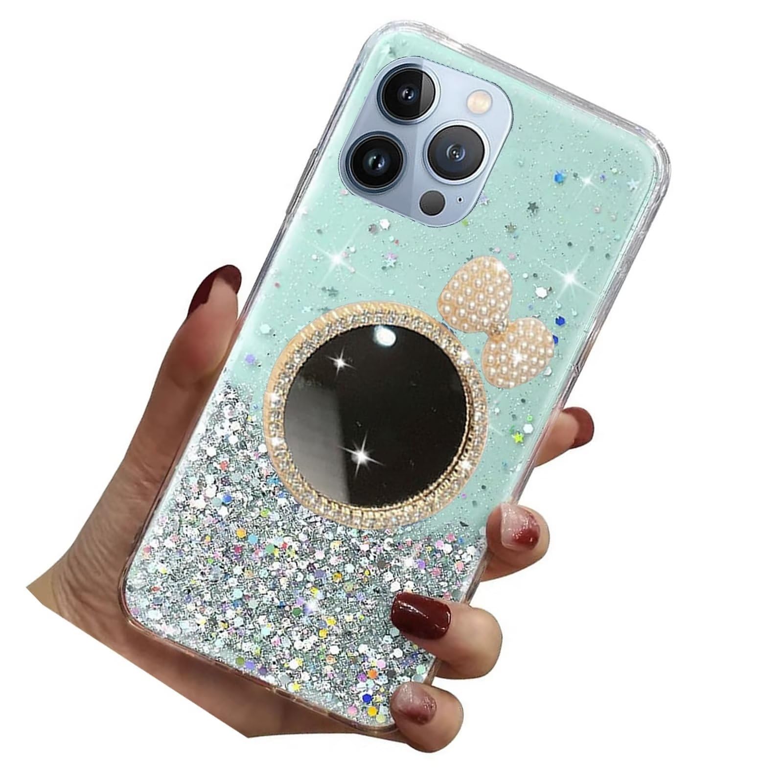 Spiegel-Hülle Für IPhone XS/X – Mit Ringhalter, Glitzer-Design, Aus Weichem Silikon