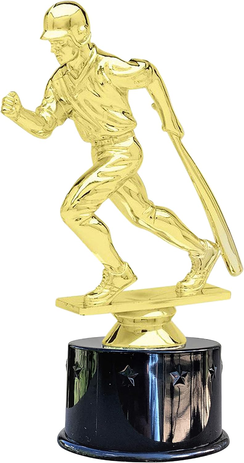 Express Medals Baseball Softball Male Batter Award Trophy Party Favor Gift Prize Including 4 Gold Color Decals to Custom Personalize The Black Round Base