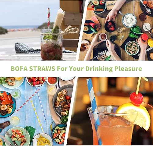 Vista 6 de Pajitas de papel a rayas rojas y blancas, pajitas desechables para decoración de fiestas de cumpleaños, Navidad, 100% biodegradables, color blanco