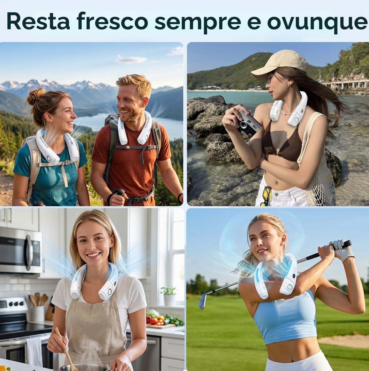 Ventilatore da Collo Portatile con Grande Ghiaccio Piastra di Raffreddamento, Ventilatore Silenzioso 360° Presa d'aria Fredda Posteriore,Condizionatore 6000mAh USB Ricaricabile per Viaggio Uff, Bianco