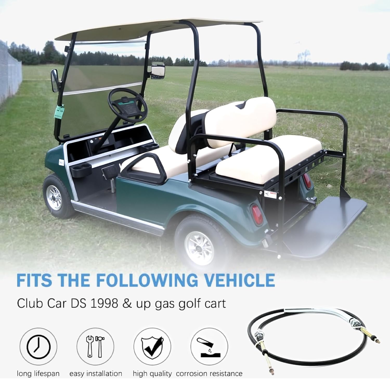 Transmission Shift Forward & Reverse Cable Replacement for Club Car DS 1998-up Gas Golf Cart, Replace OEM 103379501 101951501 101951401