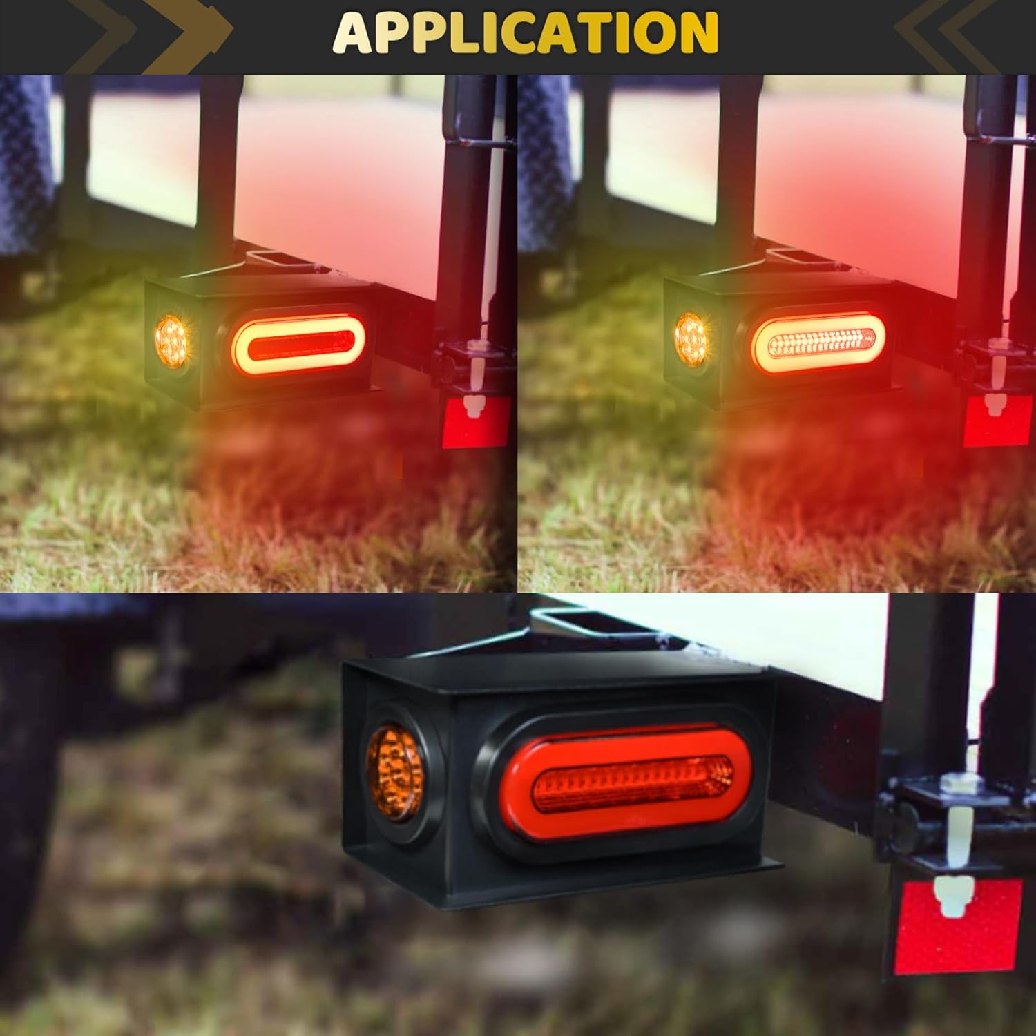 2Pcs Trailer Light Steel Box Housing with 6" inch Oval Halo 52 Red LEDs Brake Stop Turn Tail Lights & 2" inch 9 LEDs Side Marker light assembly submersible IP67,DC 12V(6" Red LED+2" Amber LED)