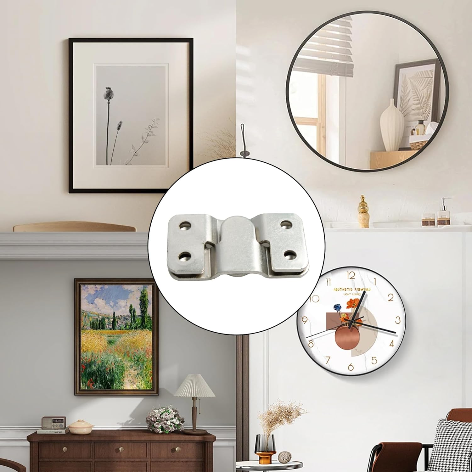 16PCS Flush Mount Bracket, 54x30mm Interlocking Furniture Connector, Stainless Steel Picture Hangers Photo Frame Hook, Headboard Wall Mounting Brackets Sectional Couch Connectors