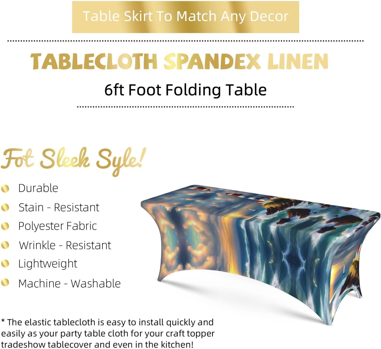 Lighthouse Diamond Paint Print Table Cover Rectangular Tablecloth for 6-Foot Tables for Wedding Banquets Outdoor