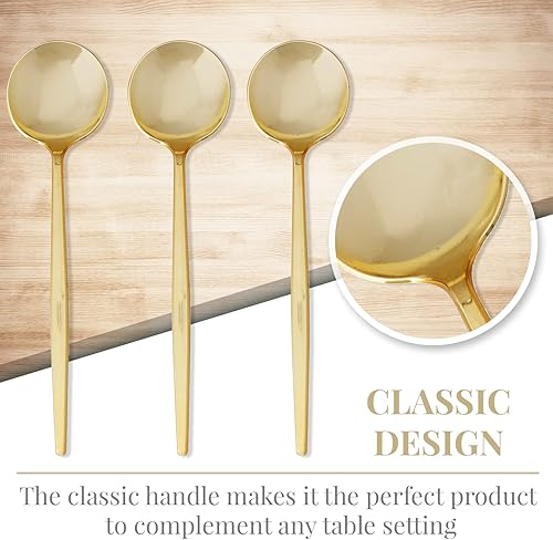Miniatura 3 de SILVER SPOONS Elegante juego de cubiertos dorados desechables, juego de cubiertos de plástico desechables incluye 20 cucharas, juego de cubiertos