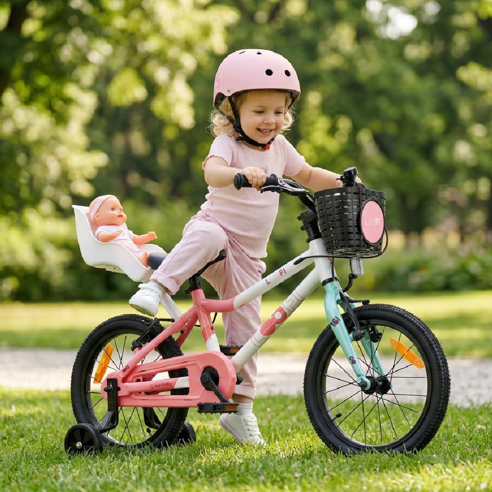 sun baby LOOFI Bicicleta niño y niña 12, 14 o 16" | Para 2–6 años, cuadro de aluminio ligero, ruedines, cesta, timbre y pegatinas