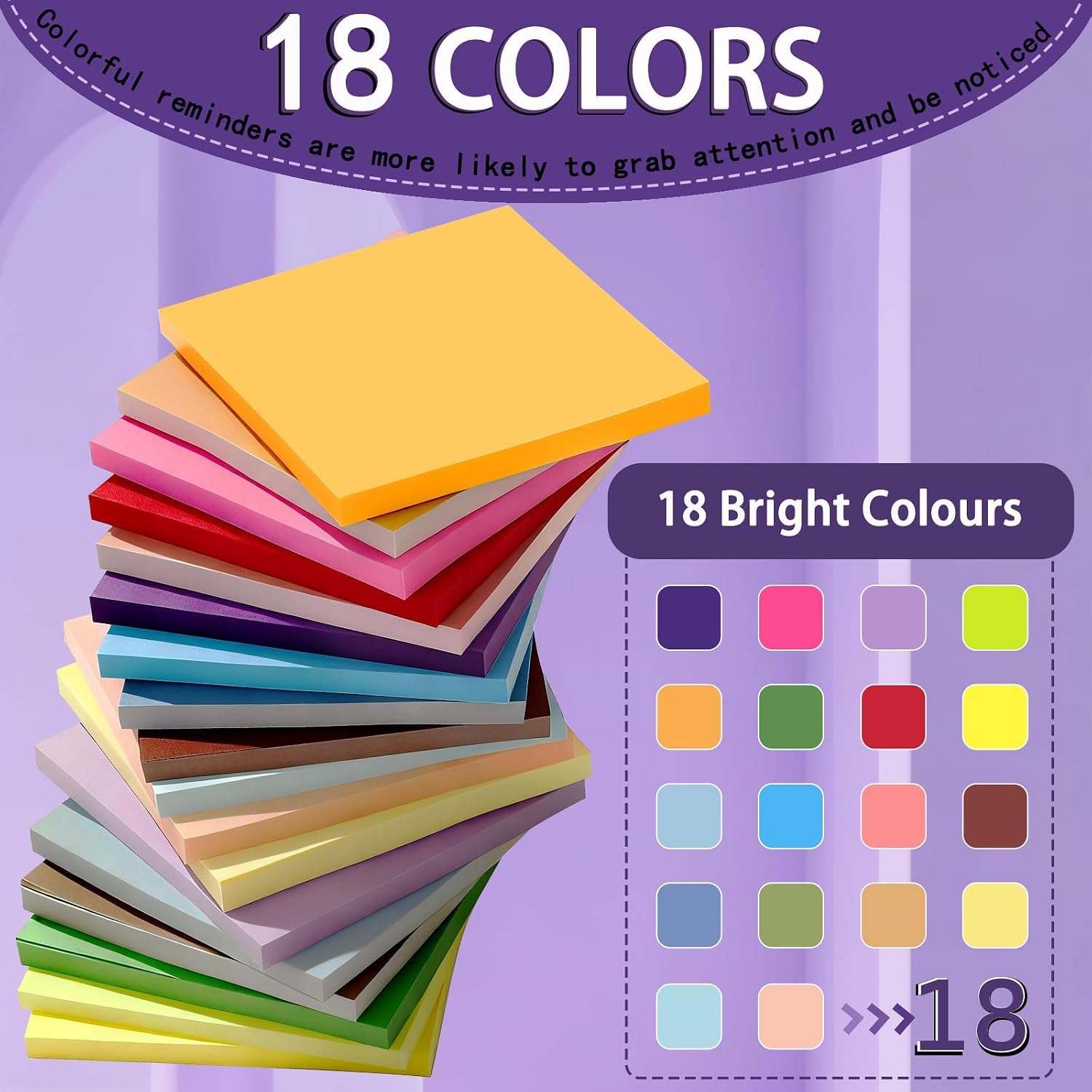 (18 Pads) Colorful Sticky Notes, 3 x 3 in Posted Note image 2