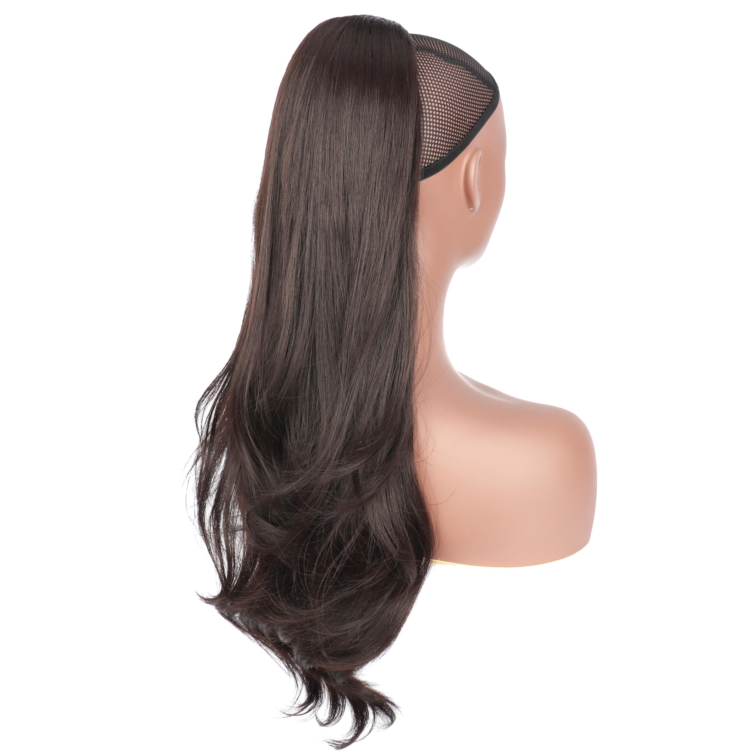 PORSMEER Ponytail Extension,Drawstring Ponytail Hair Extensions 26 Inch Long Natural Straight Wavy End Synthetic Hairpiece for Women Girls Daily Use (Dark Brown) - Image 3
