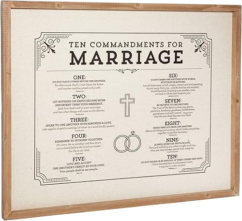 Miniatura 3 de Creative Brands Faithworks - Arte de pared de lino enmarcado de madera, 20 x 16 pulgadas, 10 mandamientos del matrimonio