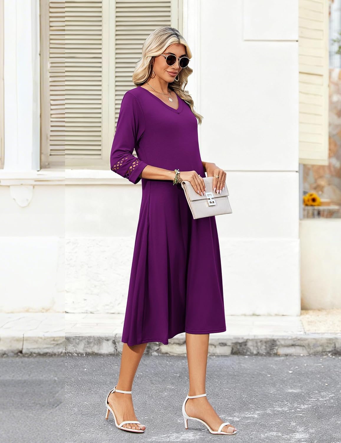 Zeagoo Women Casual Dress 3/4 Sleeve Casual Loose Midi Dress - Image 3