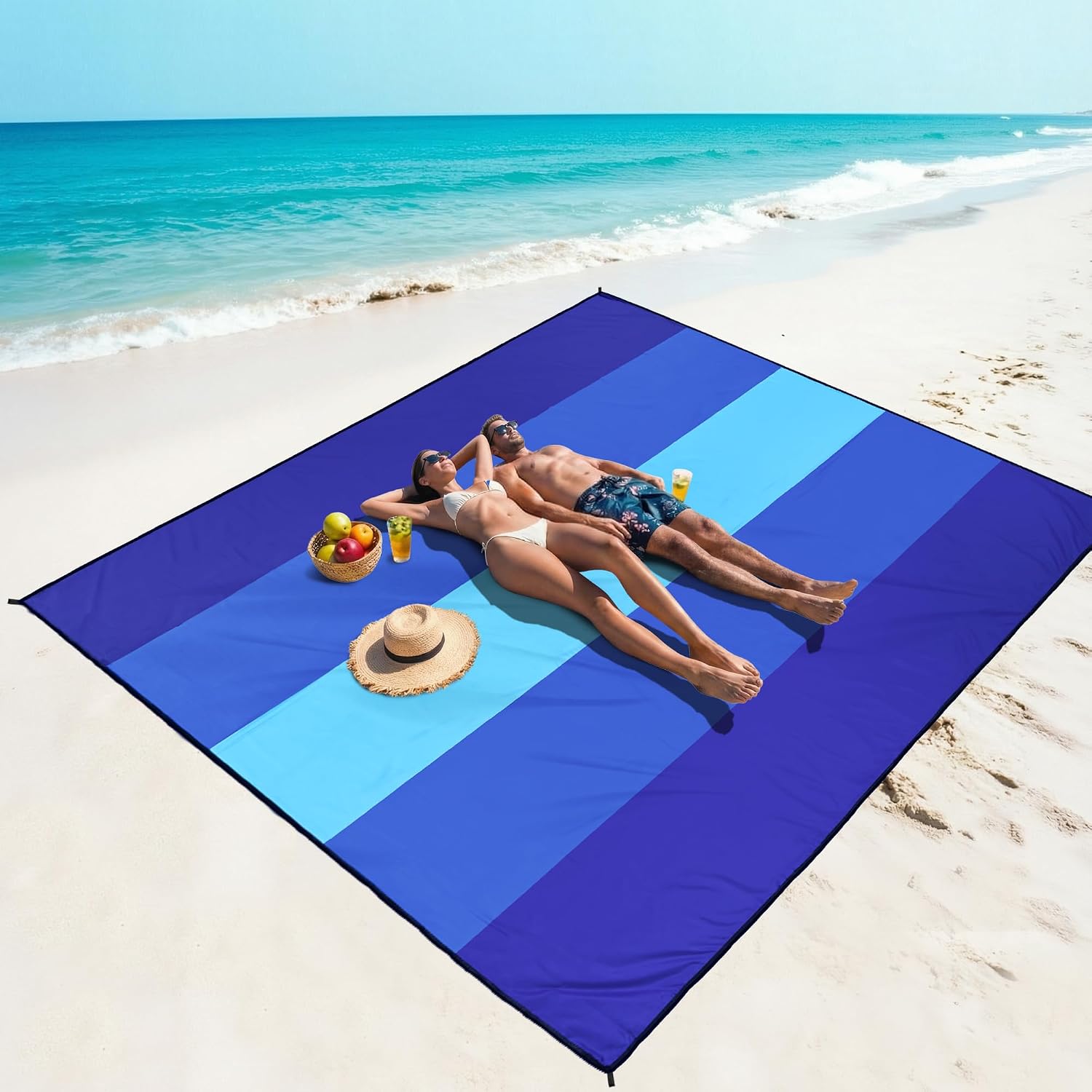 WIWIGO Beach Blanket Waterproof Sandproof Beach Mat 79" X 83"/10'x9'for 2-8 Adults Quick Drying Outdoor Picnic Mat Beach Accessories for Travel, Camping, Hiking thumbnail