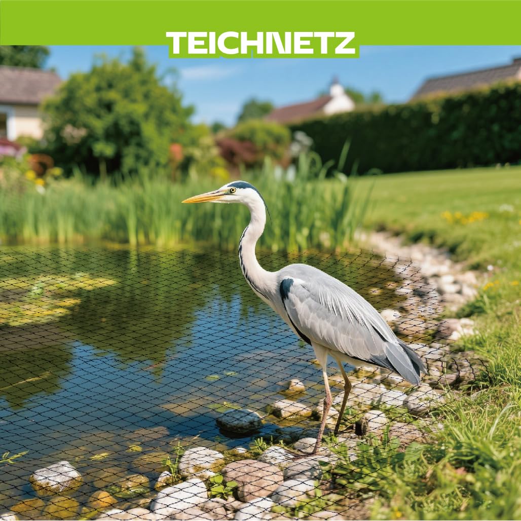 Teichnetz Feinmaschig 7.62x7.62m（58m²） Vogelschutznetz - Schwarz Teichnetz mit 12 Bodenankern | Witterungs- & UV-beständig | Laubnetz, Obstbaumnetz, Gartennetz