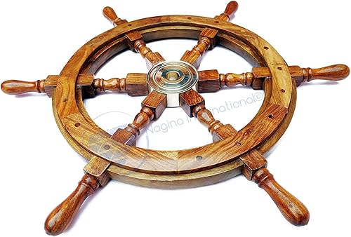 Miniatura 2 de Rueda de barco pirata de madera natural prémium  Nagina International (24 pulgadas)