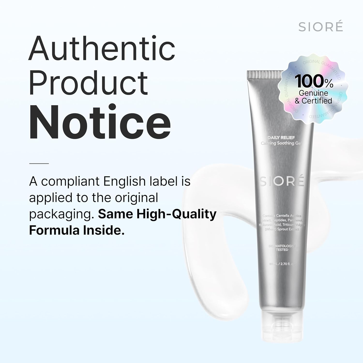 Siore Daily Balance Calming Soothing Gel | Skin Soothing Formula with Centella and Panthenol, Hyaluronic Acid and Peptides | Korean Pharmacy Anti-Aging Skin Care
