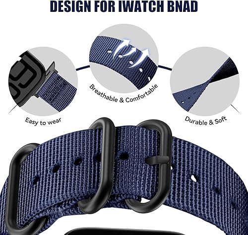 Miniatura 3 de Youther Correa de nailon compatible con Apple Watch Band de 1.654 in 1.732 in 1.772 in 1.811 in 1.929 in 1.496 in 1.575 in 1.614 in, correa