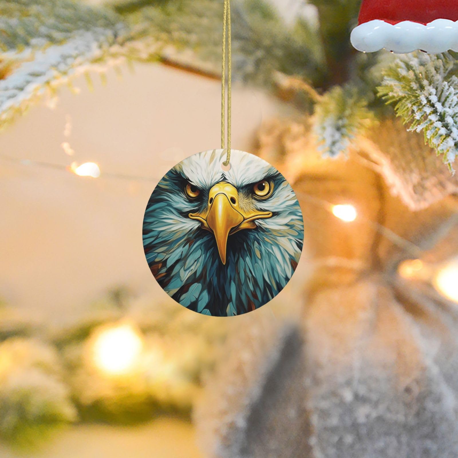 Christmas Tree Ornaments Ceramics Christmas Round Decorations Art Eagle Ceramics Ornaments Circle Pentagram Xmas Tree Hanging Pendant for Christmas Tree Party Holiday Home Decor