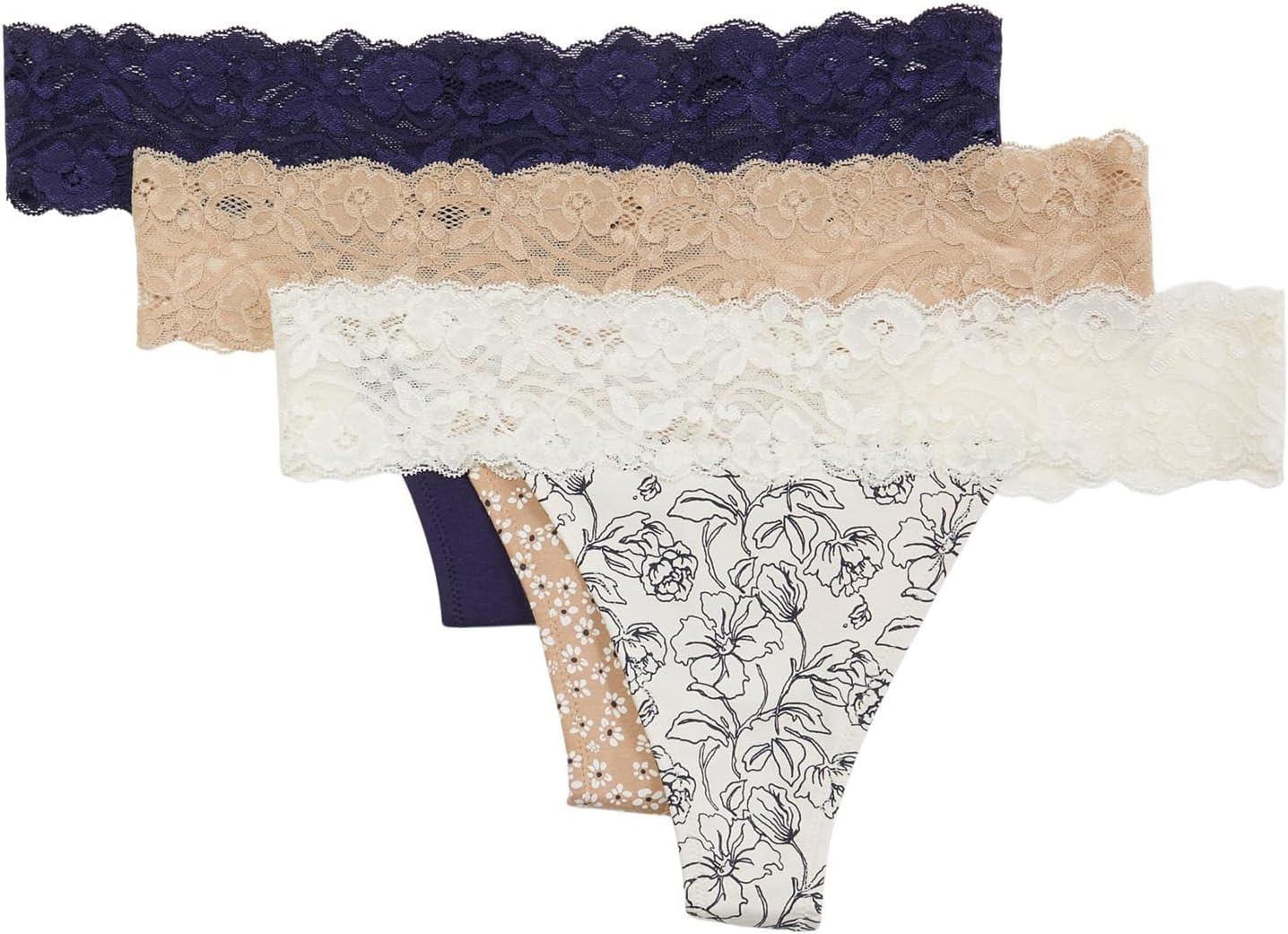 Pact womens Lace Waist Thong 3-pack