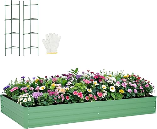 PICNICNI Camas de jardín elevadas de metal al aire libre, caja de maceta galvanizada, macetas rectangulares para exteriores, kit de cama de acero