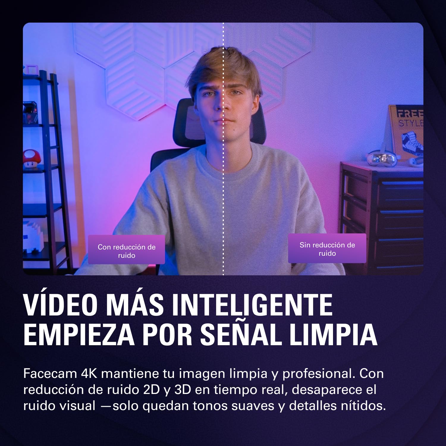 Elgato Facecam 4K - Cámara Web de Estudio 4K60, Control Tipo DSLR, Efectos Cinematográficos, Filtros de Objetivo de 49 mm, HDR, Vídeo sin Compresión, Área de Enfoque Optimizada | USB-C para PC y Mac