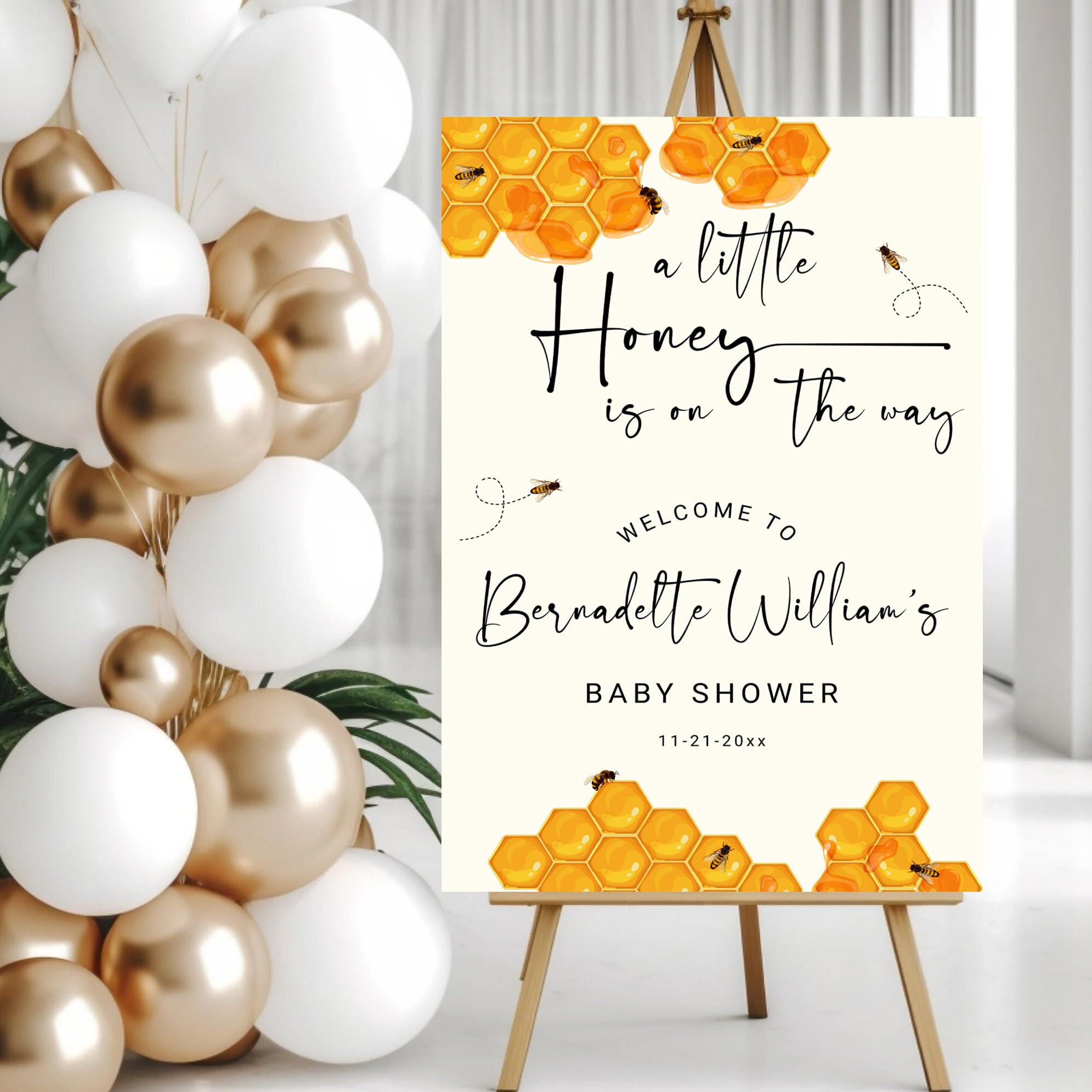 Bee Baby Shower Welcome Sign, Personalized Baby Shower Sign Honey Bee A Little Honey is On The Way Baby Announcement Sign Baby Shower Decorations for Boy Girl Baby Shower Welcome Poster