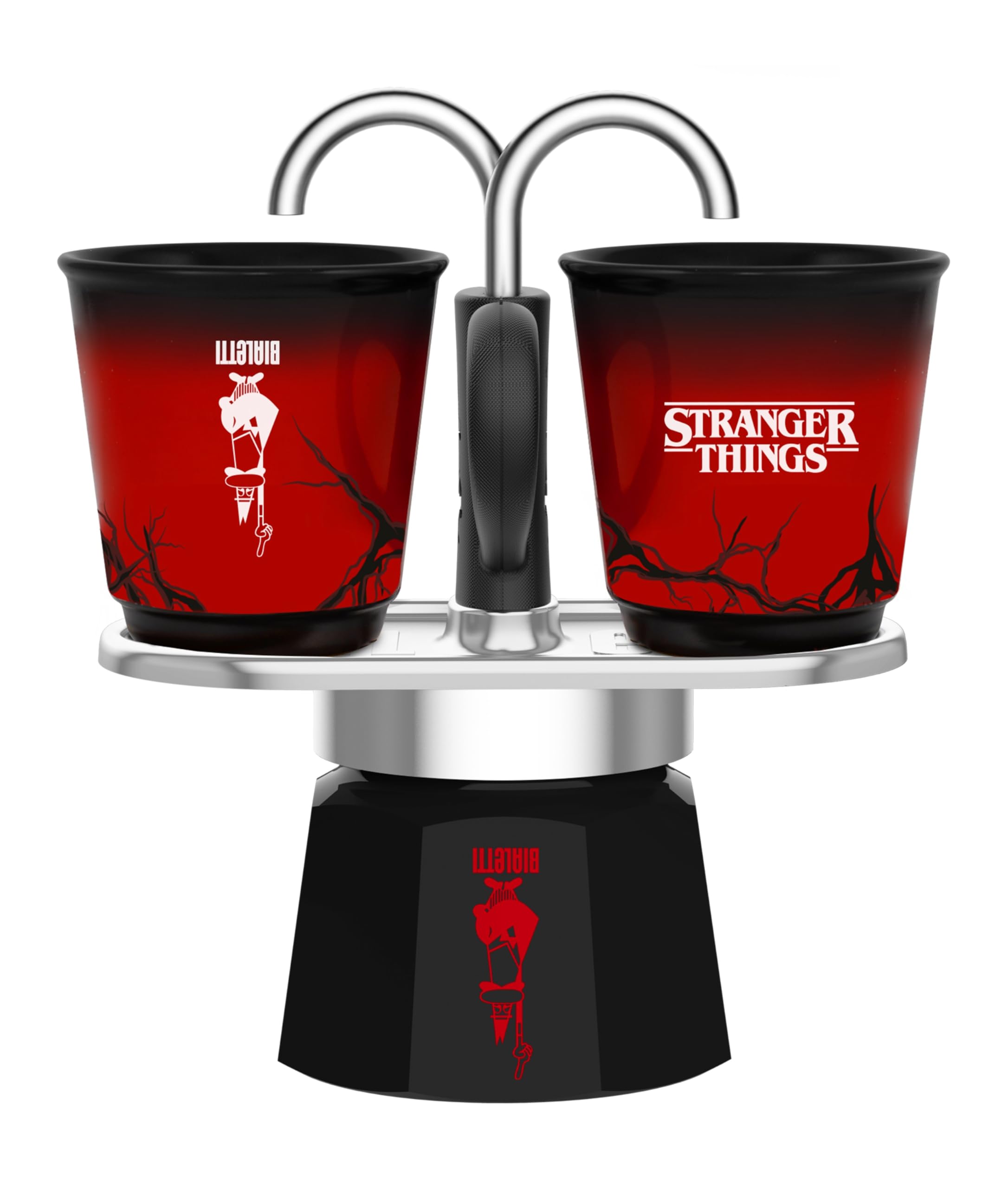 Bialetti Set Mini Express Stranger Things – Cafetera italiana con 2 tazas de cerámica termosensibles, cambian de color con el calor, no apta para inducción
