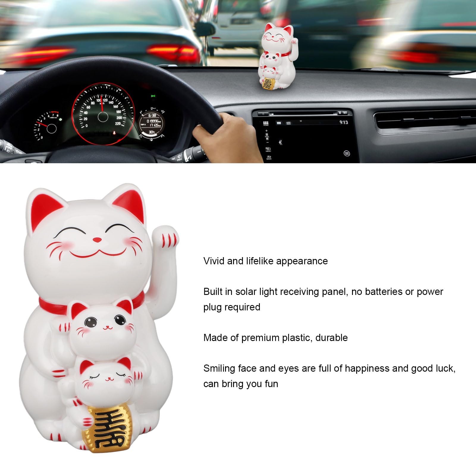 Braccio che agita il gatto fortunato, ornamento Maneki Neko che agita la mano automatico del gatto cinese a energia solare da 4,5 pollici per il desktop dell'auto (Bianco)