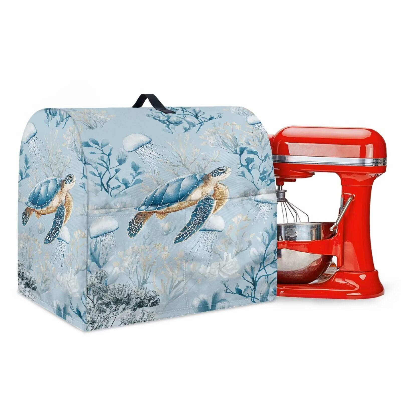 Talayituse Turtle Jellyfish Coral Print Stand Mixer Covers Kitchen Aid Mixer Cover Dust Cover with Pockets and Handle, Washable Mixer Covers Small Appliance Cover Kitchen Accessories, Small