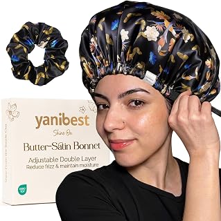 YANIBEST Adjustable Satin Bonnet with No Damage Hair Scrunchie | Double Layer Sleep Cap, Butter-satin for Hair Care, Reduce Friction or Breakage, Maintain Moisture, Natural Curly Braids